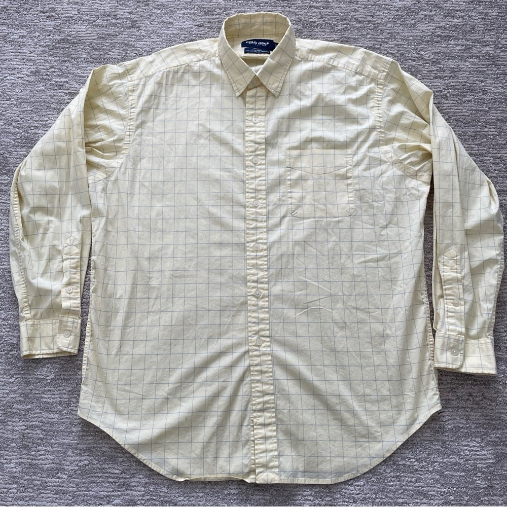 Ralph Lauren Mens Button Up Large Yellow Polo Golf Lofting Windowpane Check